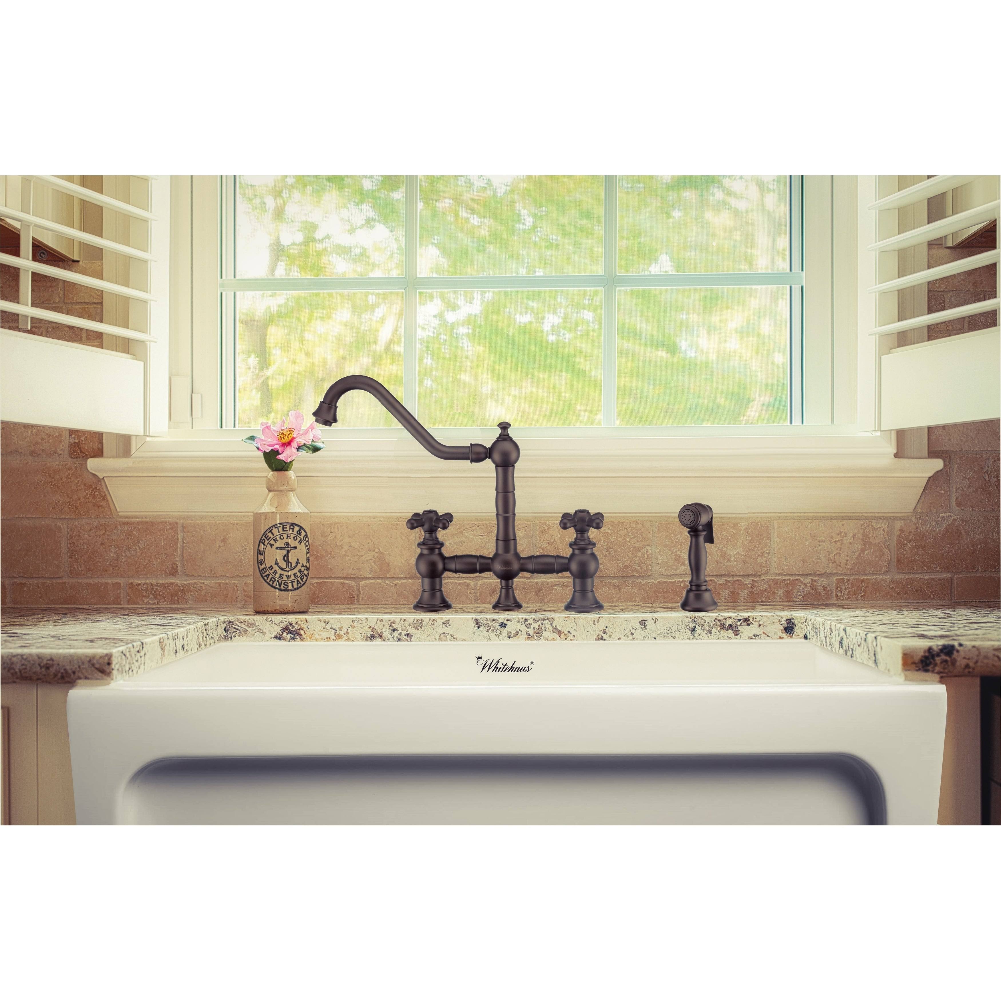 Oil Rubbed Bronze Bridge Faucet with Cross Handles and Side Spray Z7292