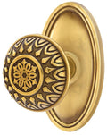 Antique Brass Solid Brass Door Knob Set with Oval Rosette B128330