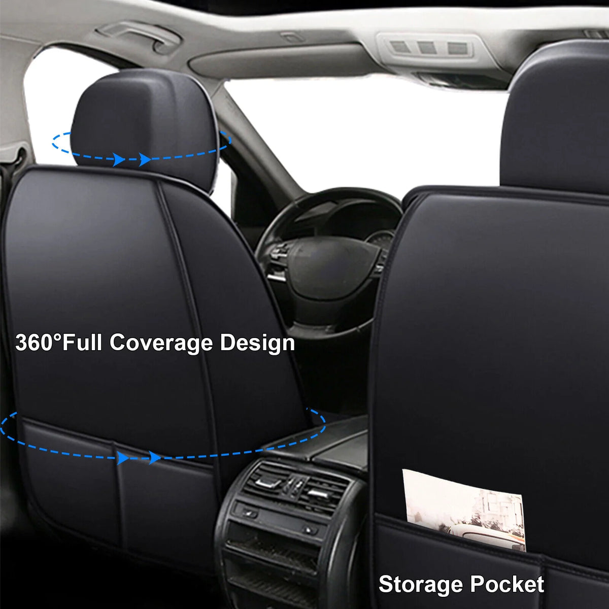 Black Waterproof Pu Leather Full Set Car Seat Covers D66618