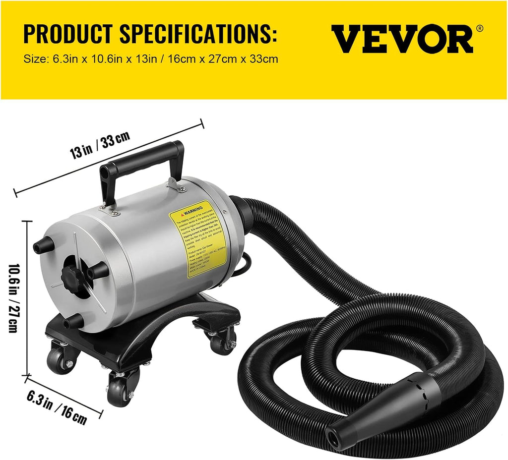 5.0HP 180 CFM 110V Car Air Dryer Blower with Casters, 20 Ft Hose, 2 Nozzles U71082