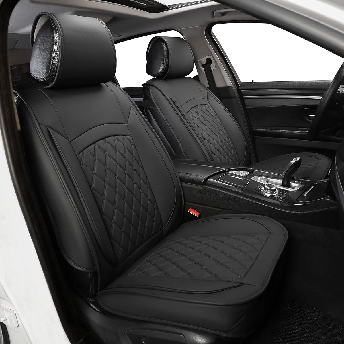 5 Car Seat Covers Black and Blue Leather Full Seat with 2 Car Backseat Storage Waterproof F71152