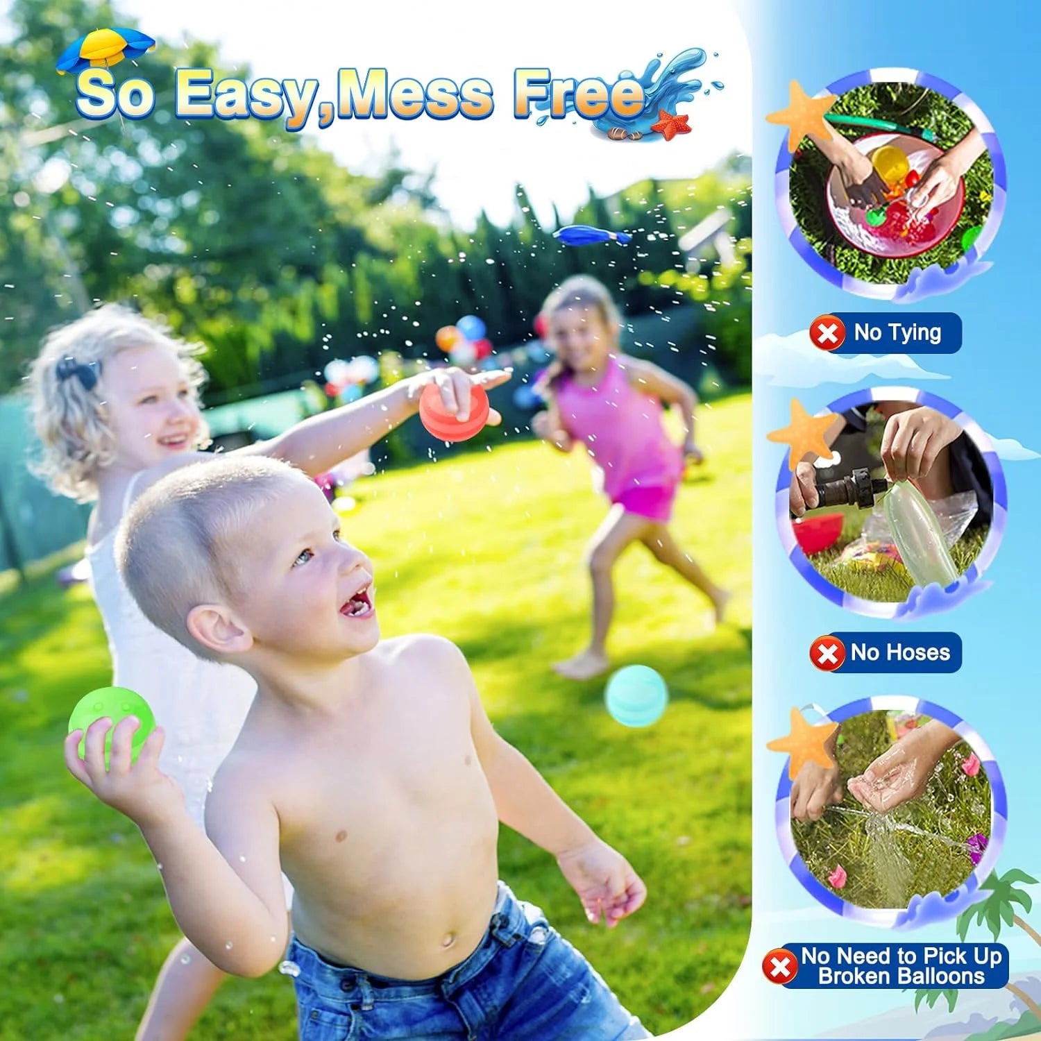 24 PCS Reusable Water Balloons with Mesh Bag Y91167