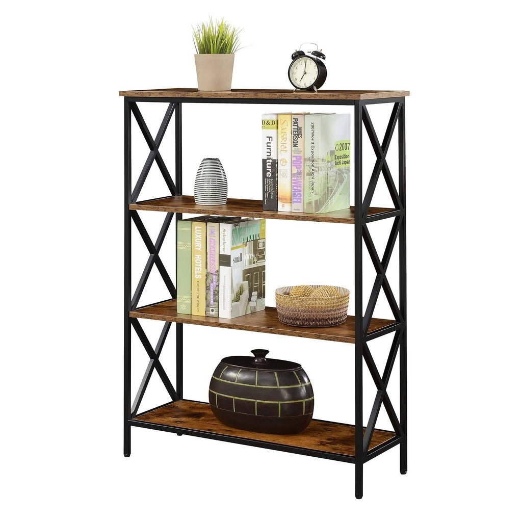 Metal and Wood 4-Shelf Bookcase Grey L7060