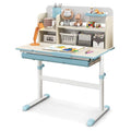 Pink Kids Desk with 7-Level Tiltable Desktop, Height Adjustable Table with Bookshelf, Pull-Out Drawer & Pen Holder I3834