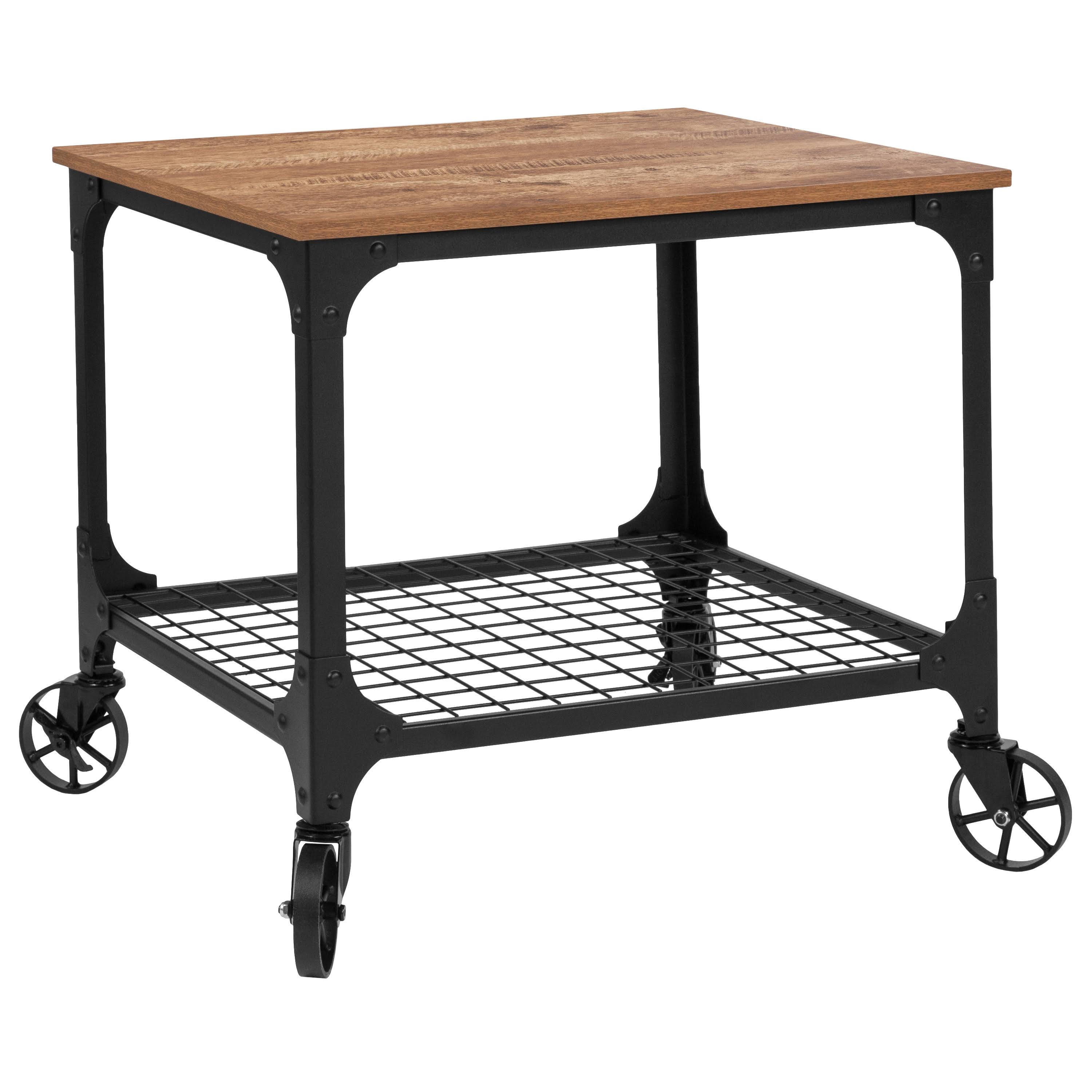 Rustic Wood Grain and Industrial Iron Kitchen Serving Bar Cart H44220
