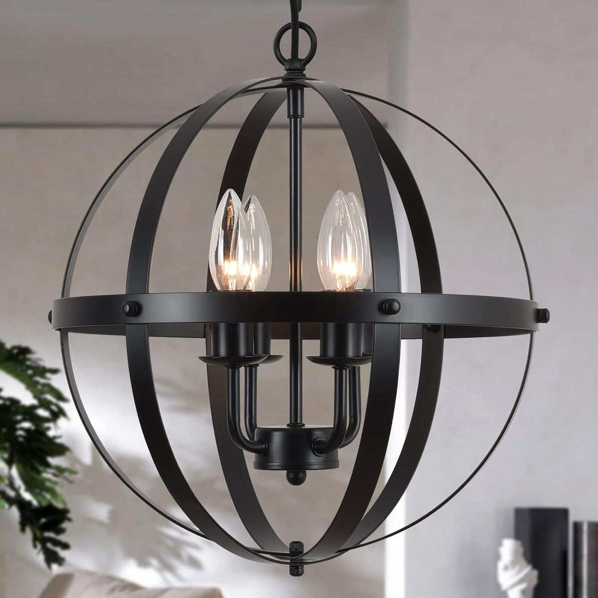 6-Light Black Metal Candle Chandelier Light Fixture F5636