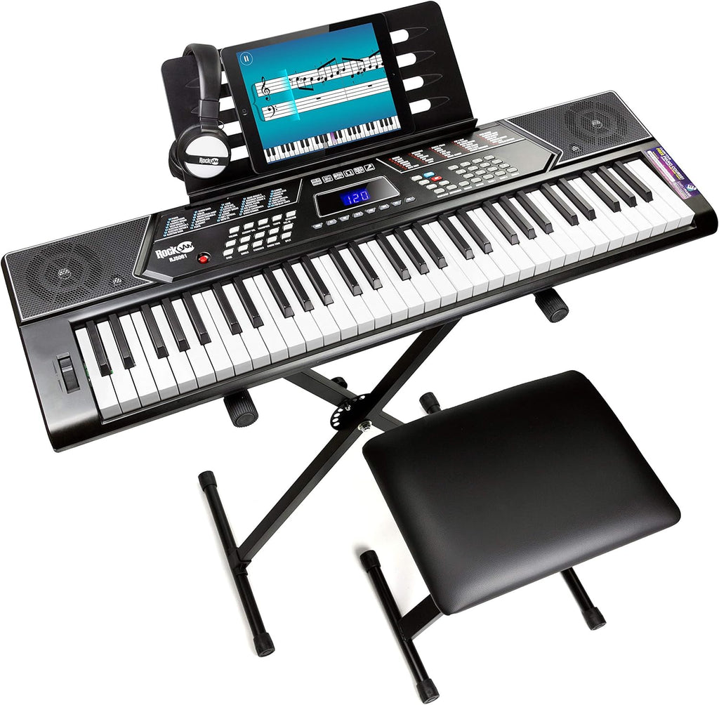 61 Key Keyboard Piano With Pitch Bend Kit, Keyboard Stand, Piano Bench, Headphones U297437