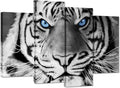 4 Panel Black And White Tiger Canvas Wall Art Stretched And Framed E435