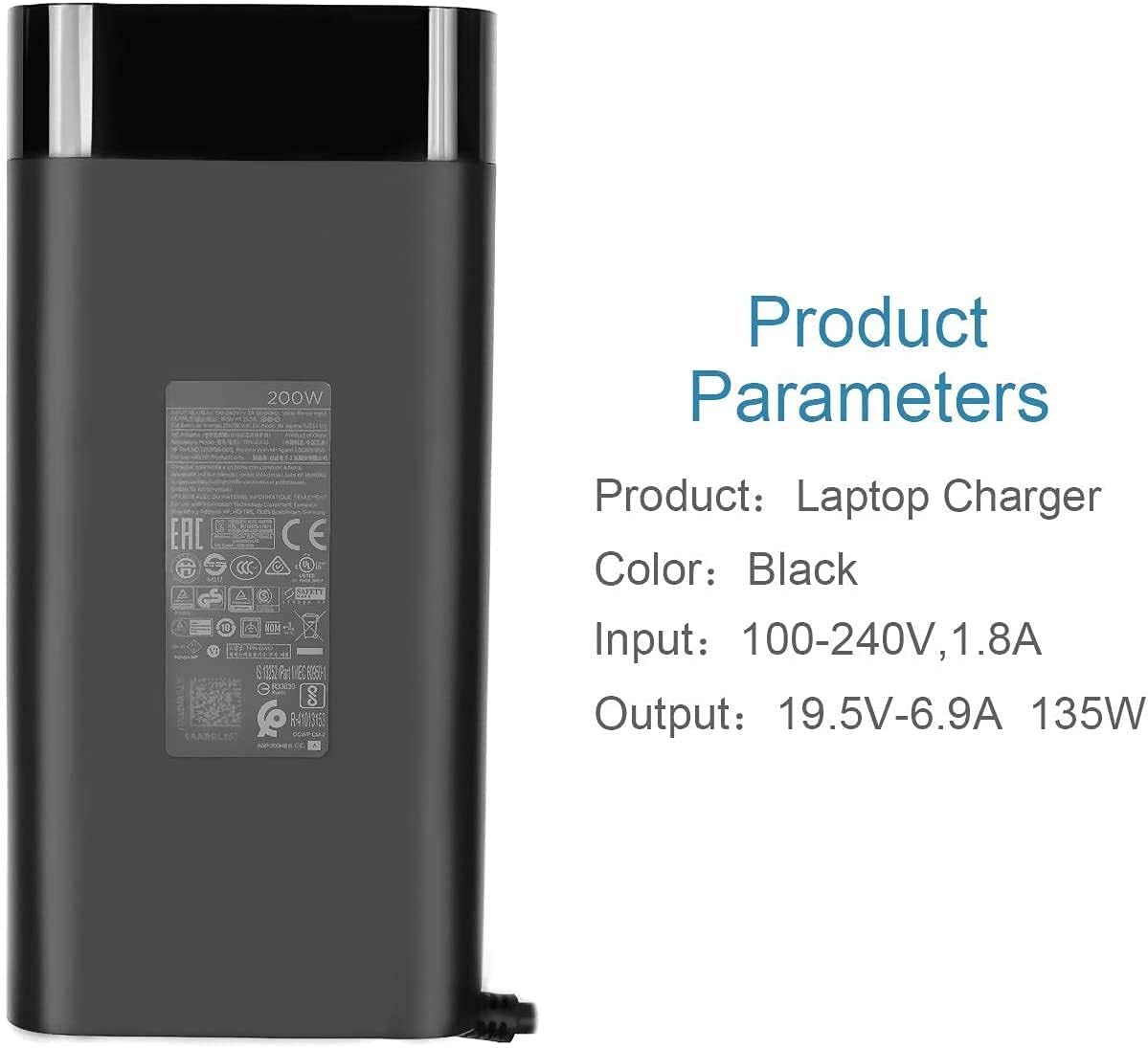 200W 19.5V 10.3A Laptop AC Adapter Charger with Power Cord R3182