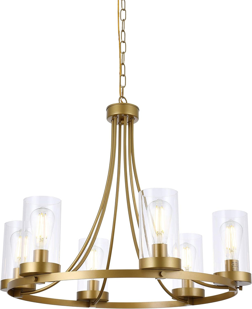 6-Light Farmhouse Chandelier with Cylinder Clear Glass, Black T354566