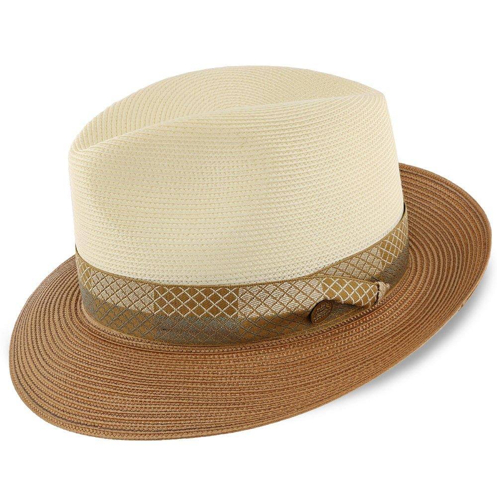 Ivory/Cognac Straw Fedora Hat P7410