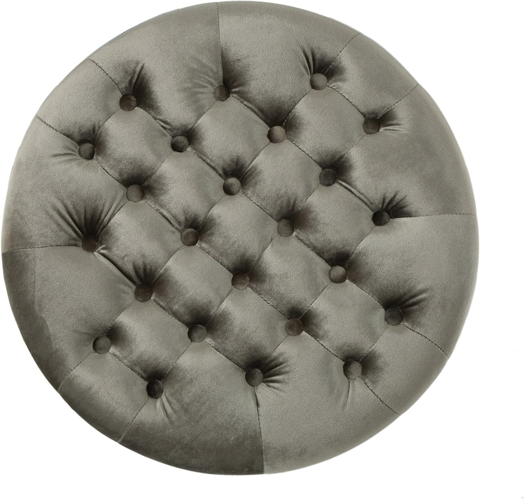 Grey Velvet Tufted Ottoman V9371