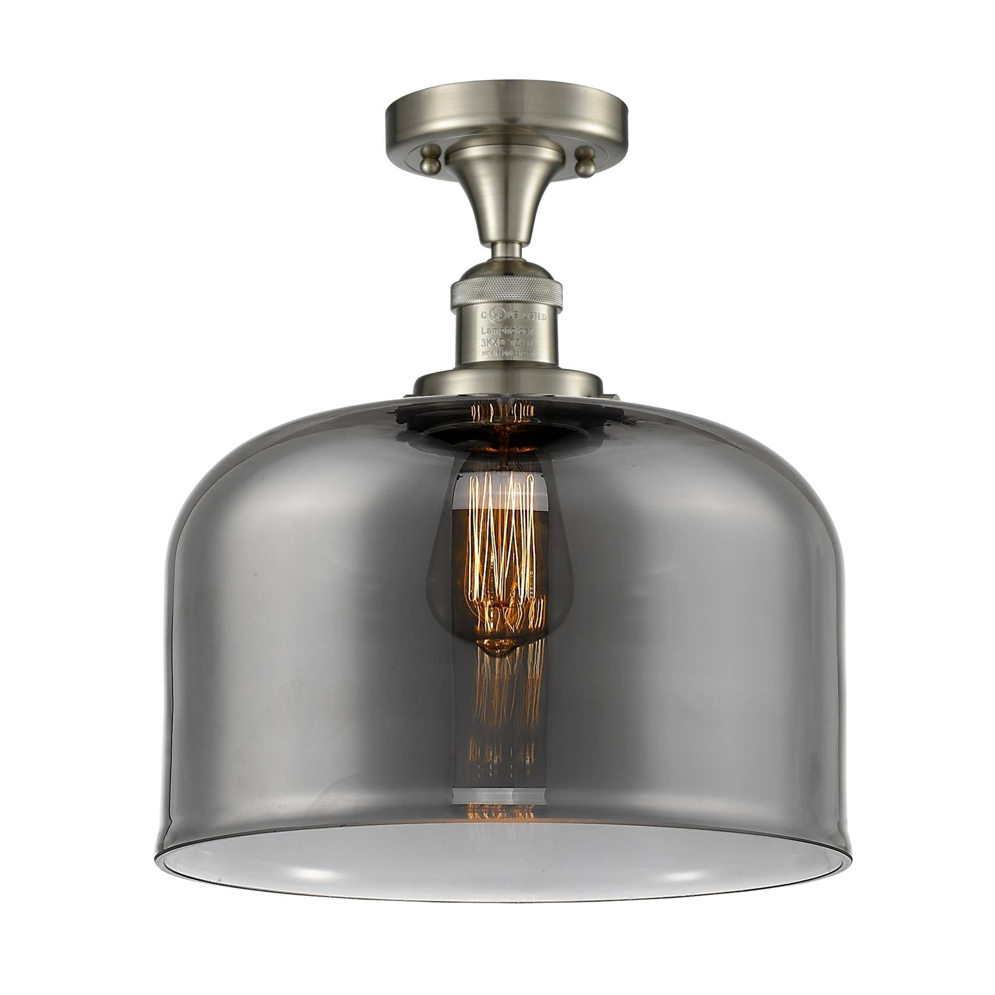 Large Bell 1 Light Semi-Flush Mount Brushed Satin Nickel R19667