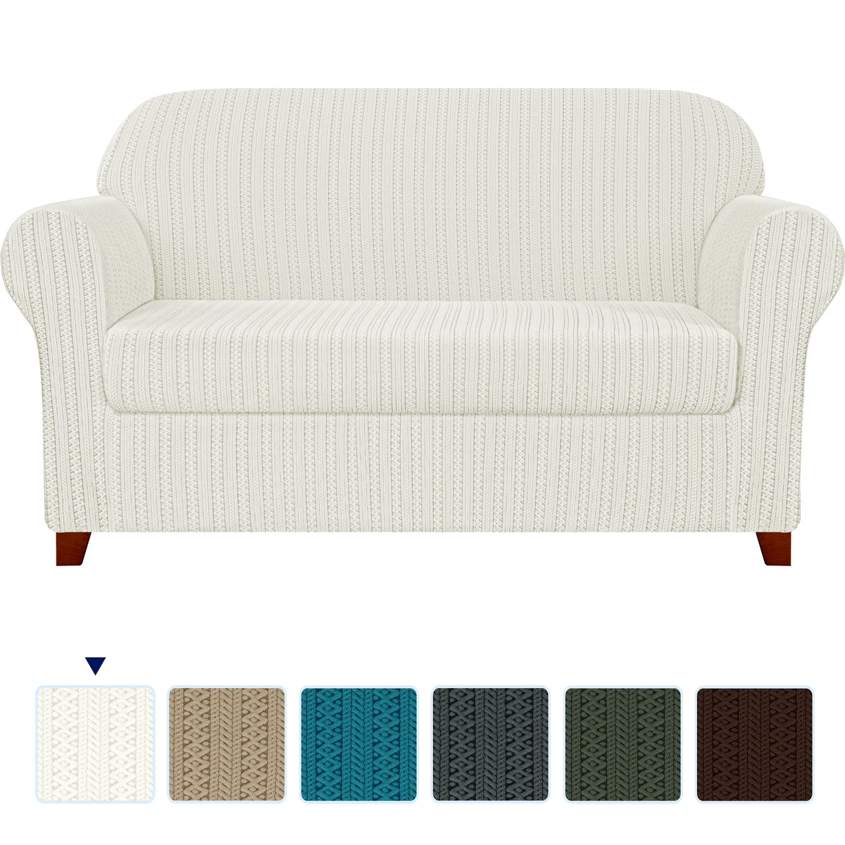 White Striped Polyester 2-Piece Slipcovers J330