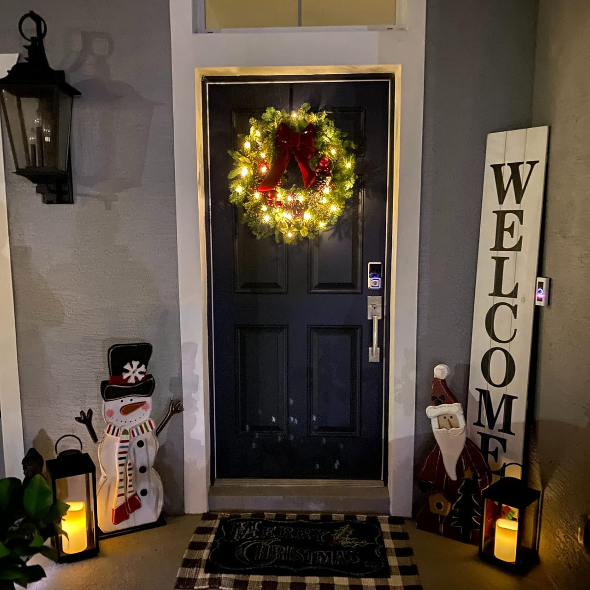 Large Outdoor Lantern with Solar Candle, 18 Inch Tall, Matte Black Metal Frame M3187