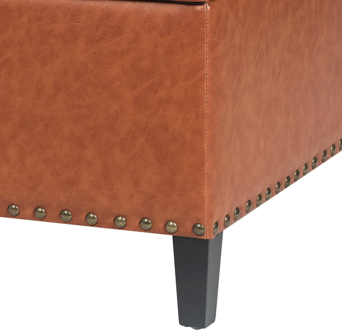 Camel Faux Leather Storage Ottoman Bench with Wood Legs V491423
