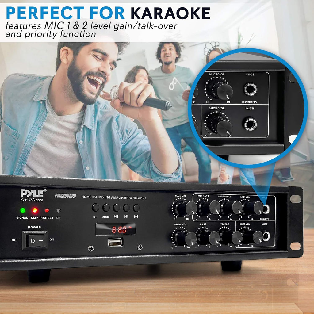 500W Rack Mount Stereo Power Amplifier Receiver with FM Radio, USB, AUX, Mic, Optical, Coaxial U3019