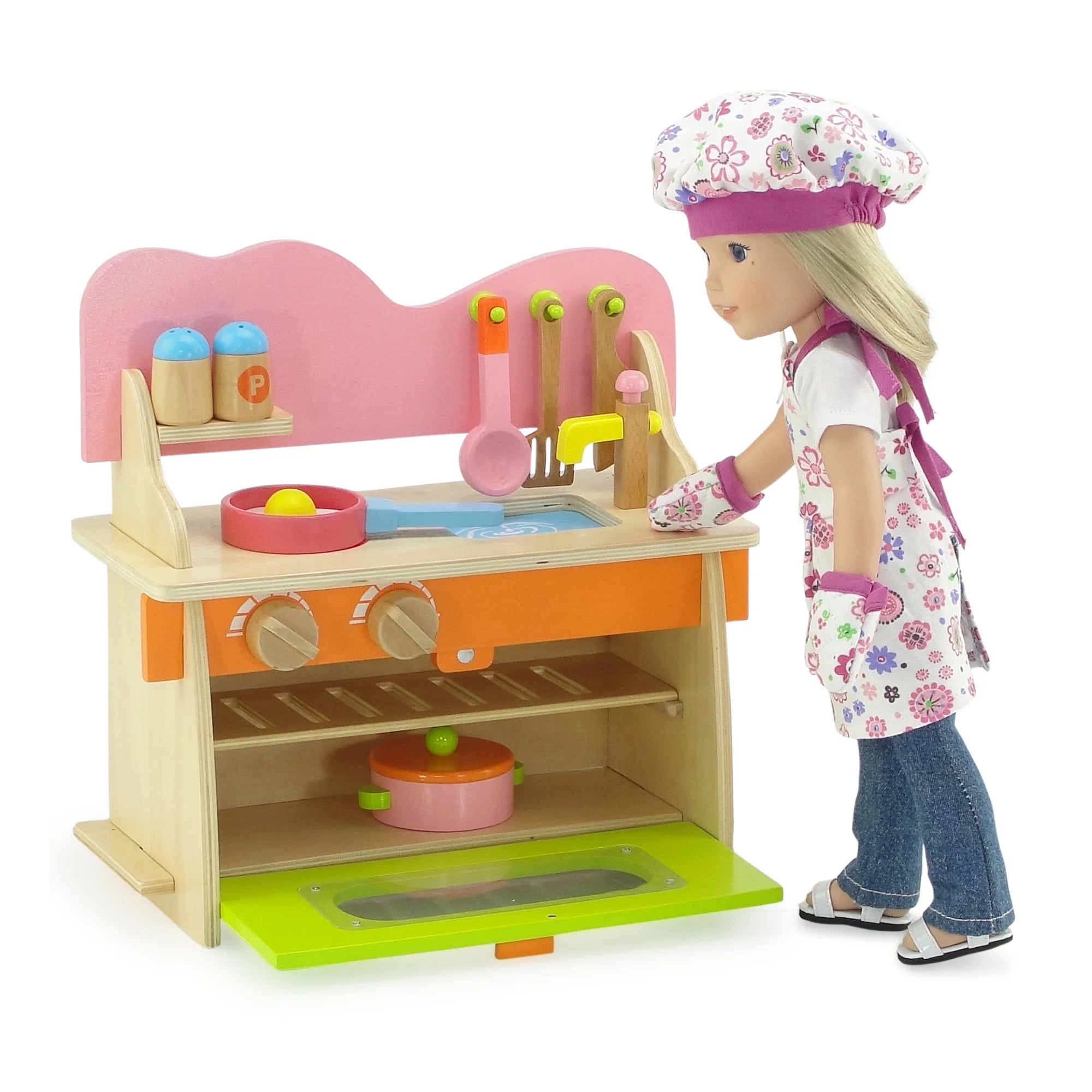 14.5 inch Doll Kitchen Set with Baking Oven, Stove, Sink and Cookware Accessories D726