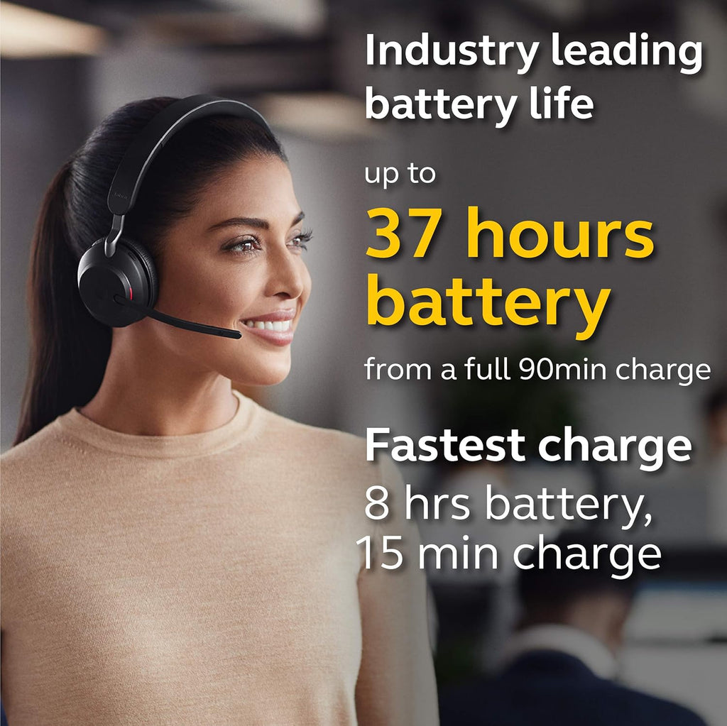 Jabra Evolve2 65 UC Wireless Headset, Stereo, Black, Bluetooth, 37 Hours Battery Life K356