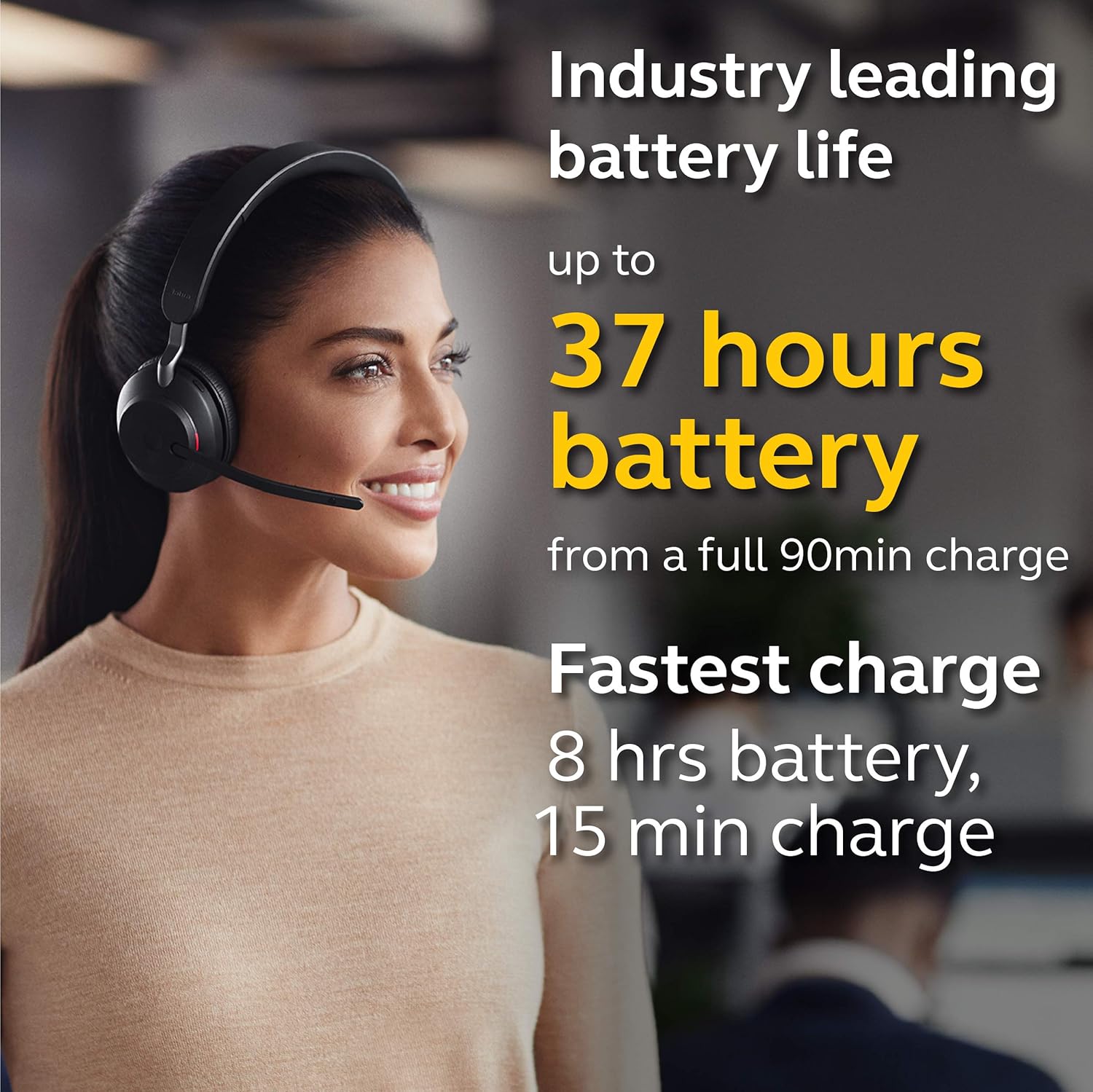Jabra Evolve2 65 UC Wireless Headset, Stereo, Black, Bluetooth, 37 Hours Battery Life K356