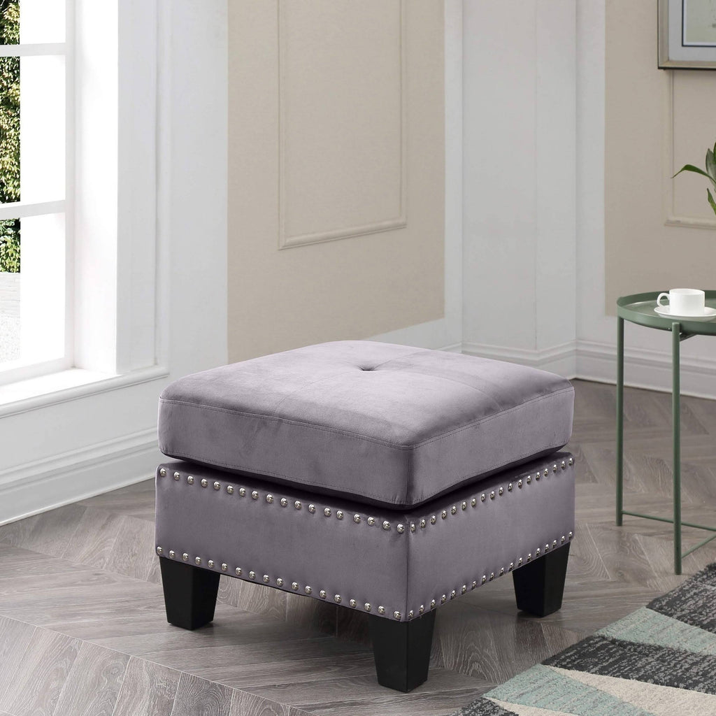 Navy Blue Tufted Velvet Ottoman I4643