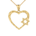 10K Yellow Gold Star of David Heart Pendant Necklace with 22" chain M42017