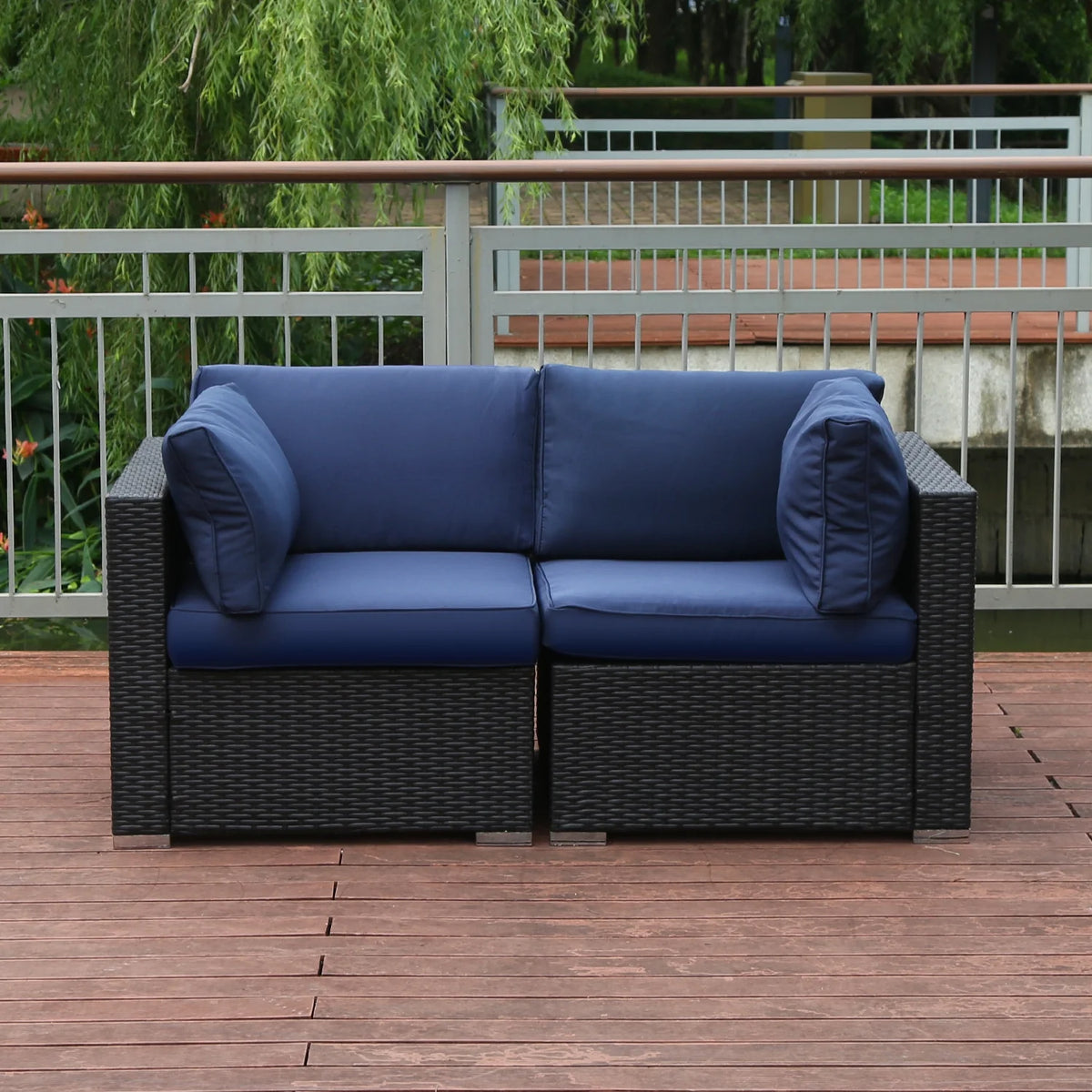 Blue 2-Piece PE Rattan Outdoor Corner Sofa Set D31410