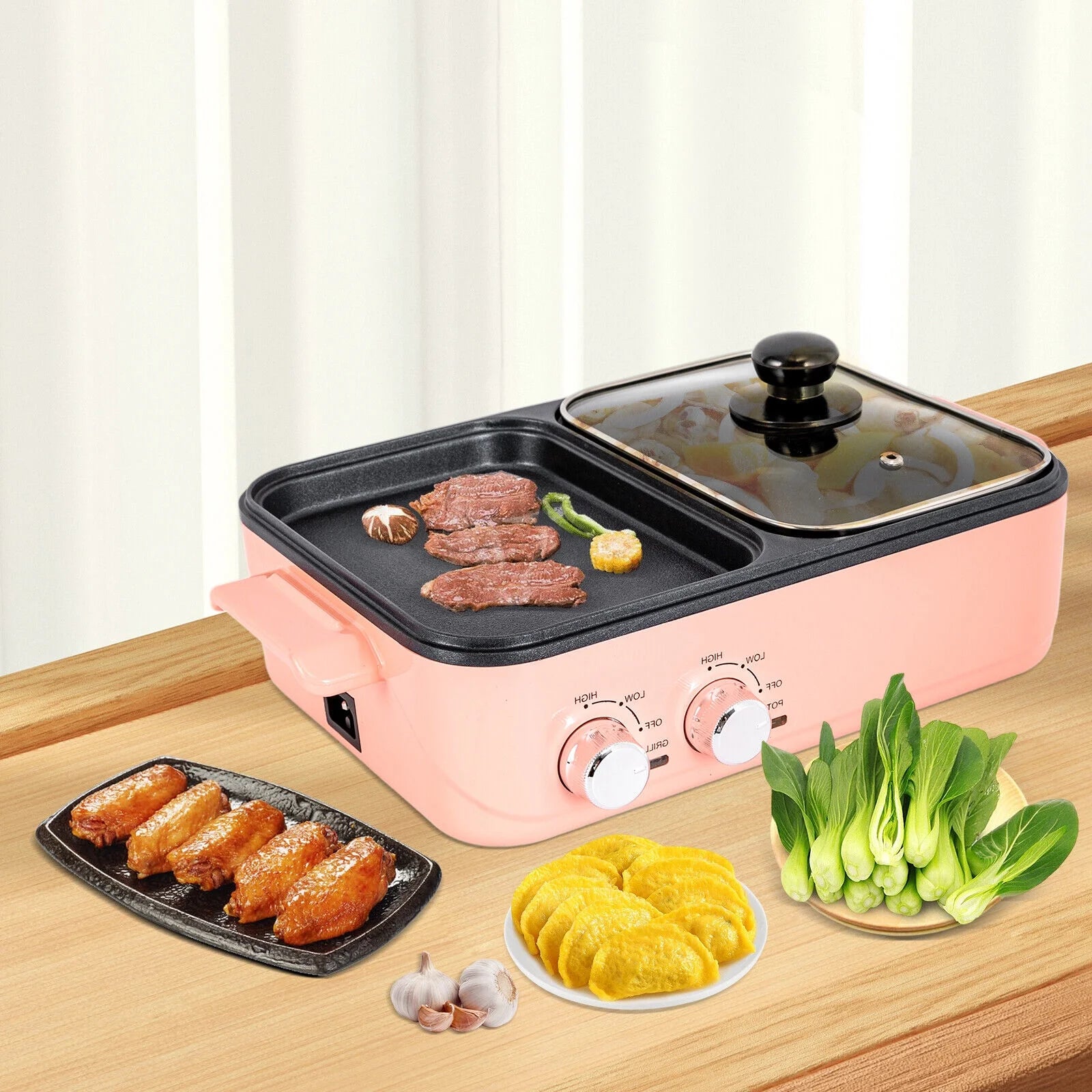 2 in 1 Portable Electric Hot Pot Barbecue Grill Non-Stick Pan N2408