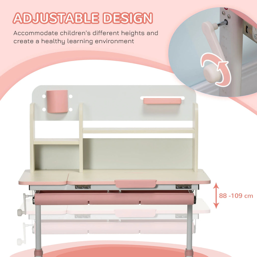 Pink Wooden Kids Study Desk with Drawer and Storage Shelf P654