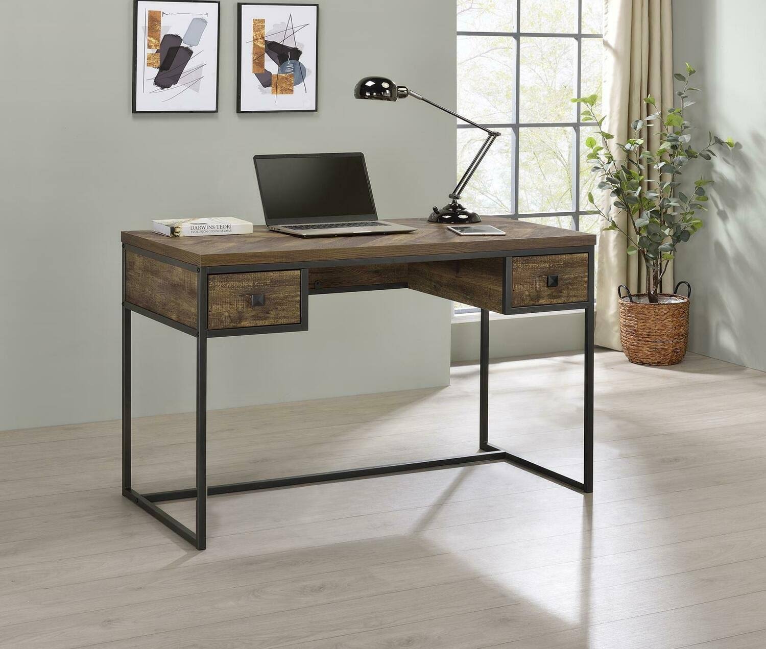 Rustic Oak Herringbone Writing Desk V50152