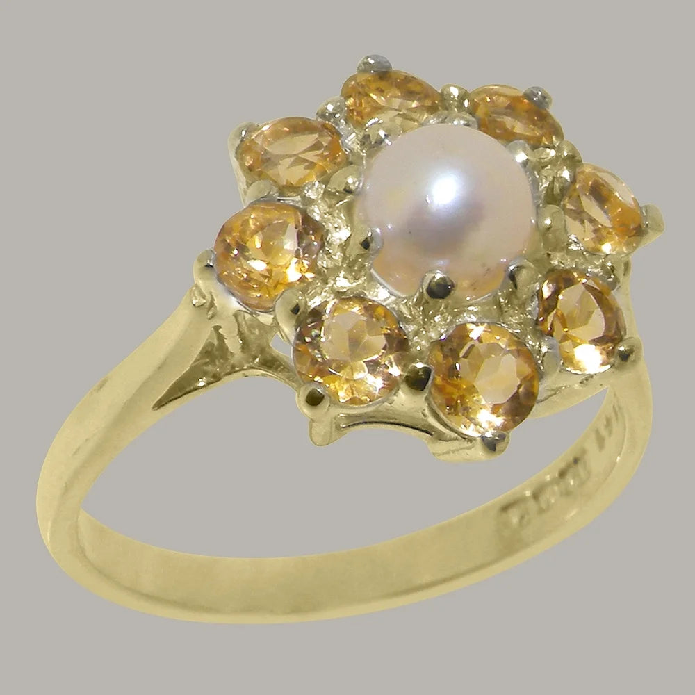 14k Yellow Gold Cultured Pearl & Citrine Womens Ring R6617