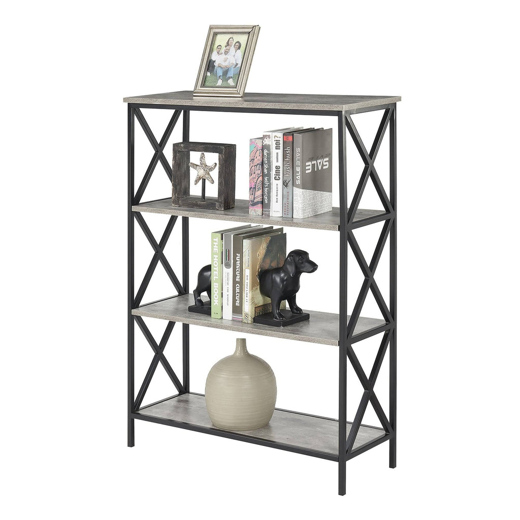 Metal and Wood 4-Shelf Bookcase Grey L7060