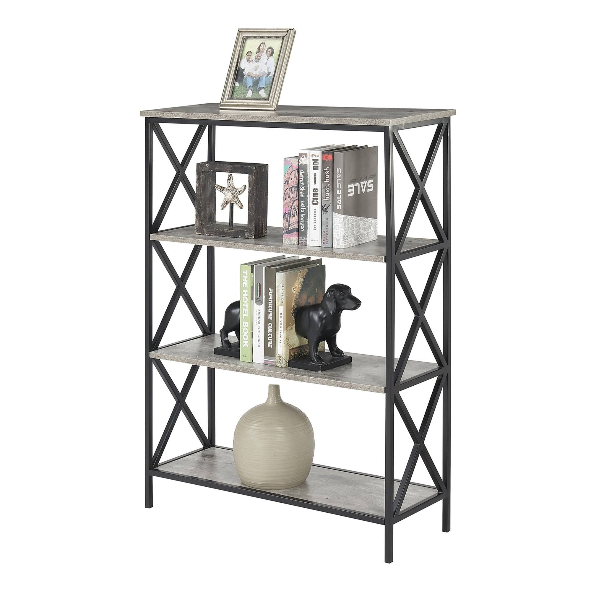Metal and Wood 4-Shelf Bookcase Grey L7060