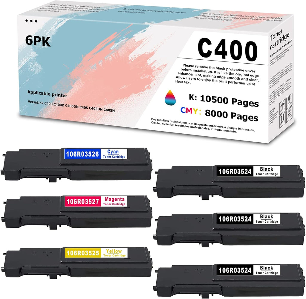 6 PK Toner Cartridge Replacement for Xerox C400 C405 Printer H39351