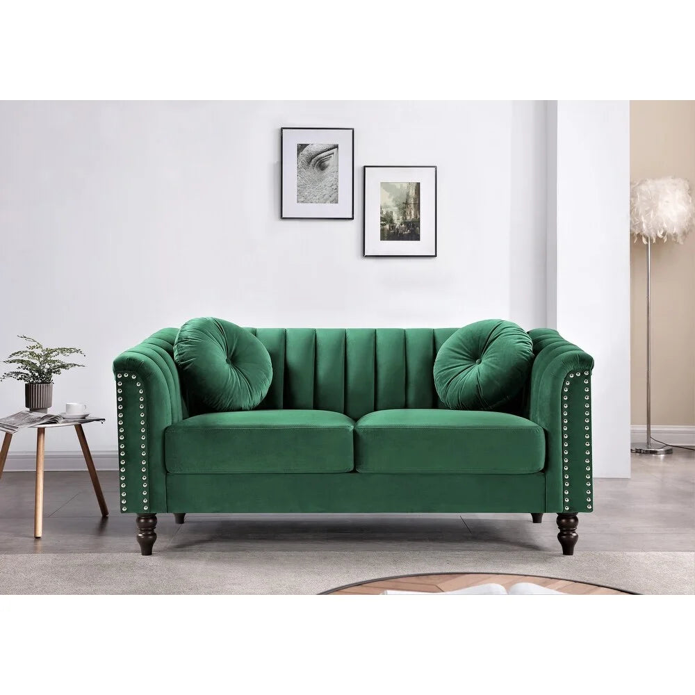 Green Tufted Back Loveseat C8727