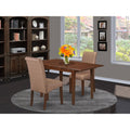 3PC Kitchen Table with Linen Brown Fabric Parson Chairs with Mahogany Chair Legs I294966