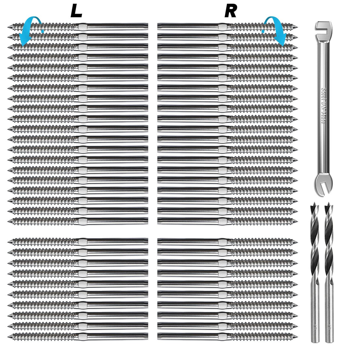 T316 Stainless Steel Swage Lag Screws for Wood Post Deck Railing Kit, 60 Packs S1830