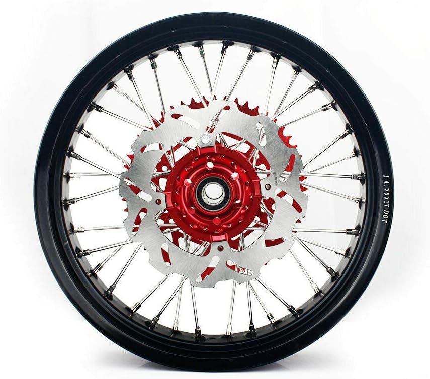 17" Supermoto Wheel Set with Brake Rotors and Rear Sprocket T7617