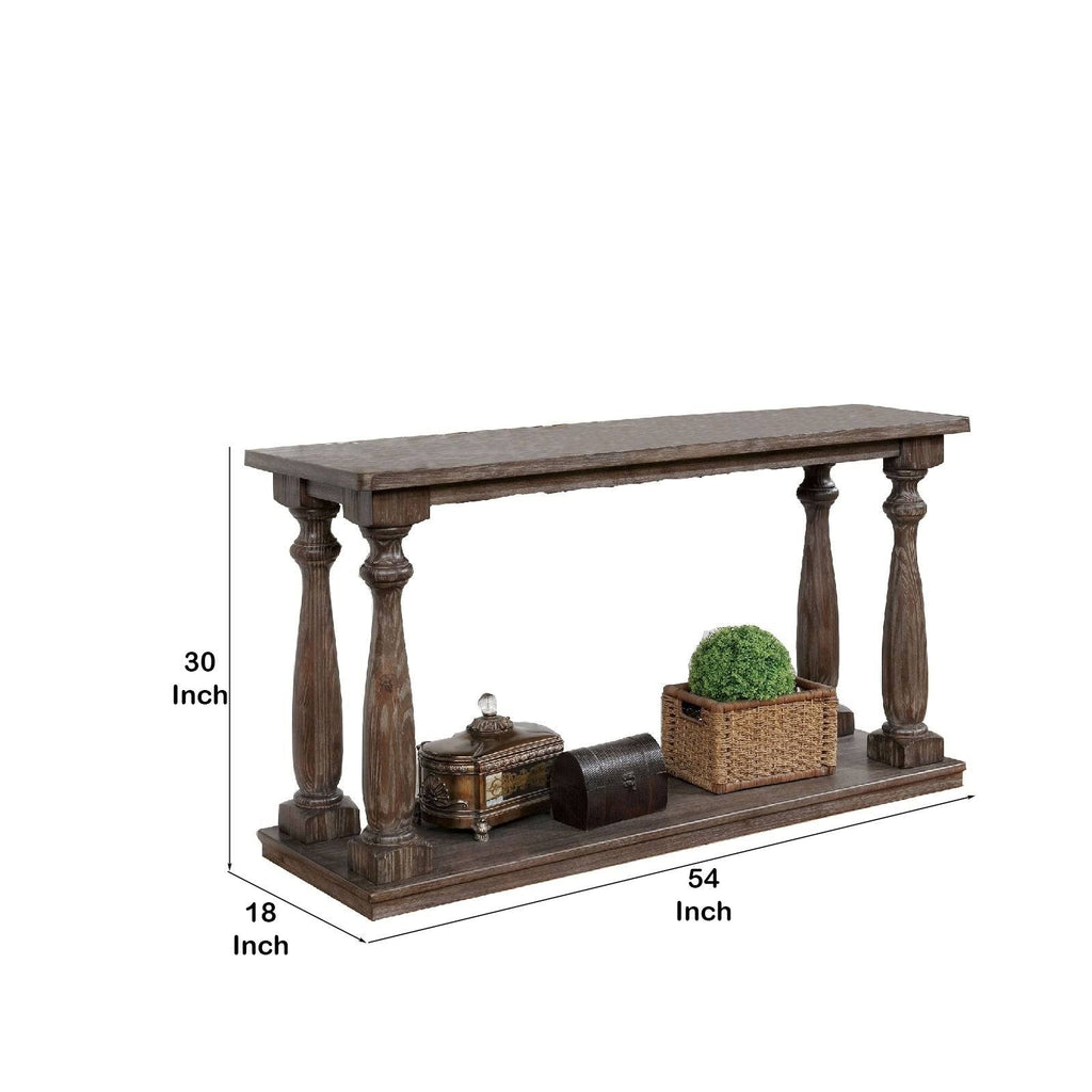 Weathered Brown Sofa Table with Turned Legs and Open Shelf L1965