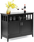 Black Kitchen Storage Sideboard Cabinet with 2 Level Cabinets and Open Shelf R1107