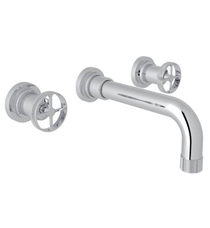 Satin Unlacquered Brass Wall Mount Widespread Lavatory Faucet H52193