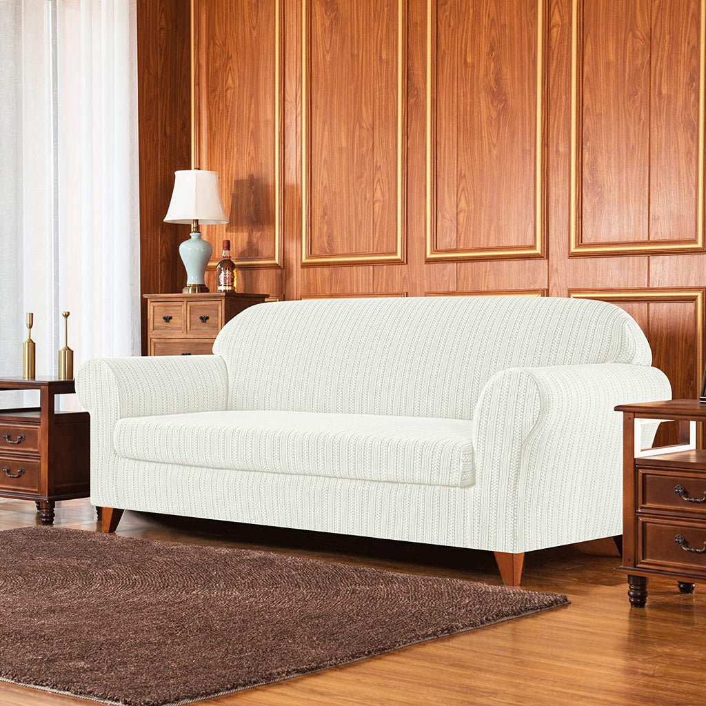 White Striped Polyester 2-Piece Slipcovers J330