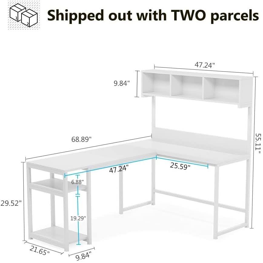 L Shaped Desk with Storage Hutch Shelf W1026