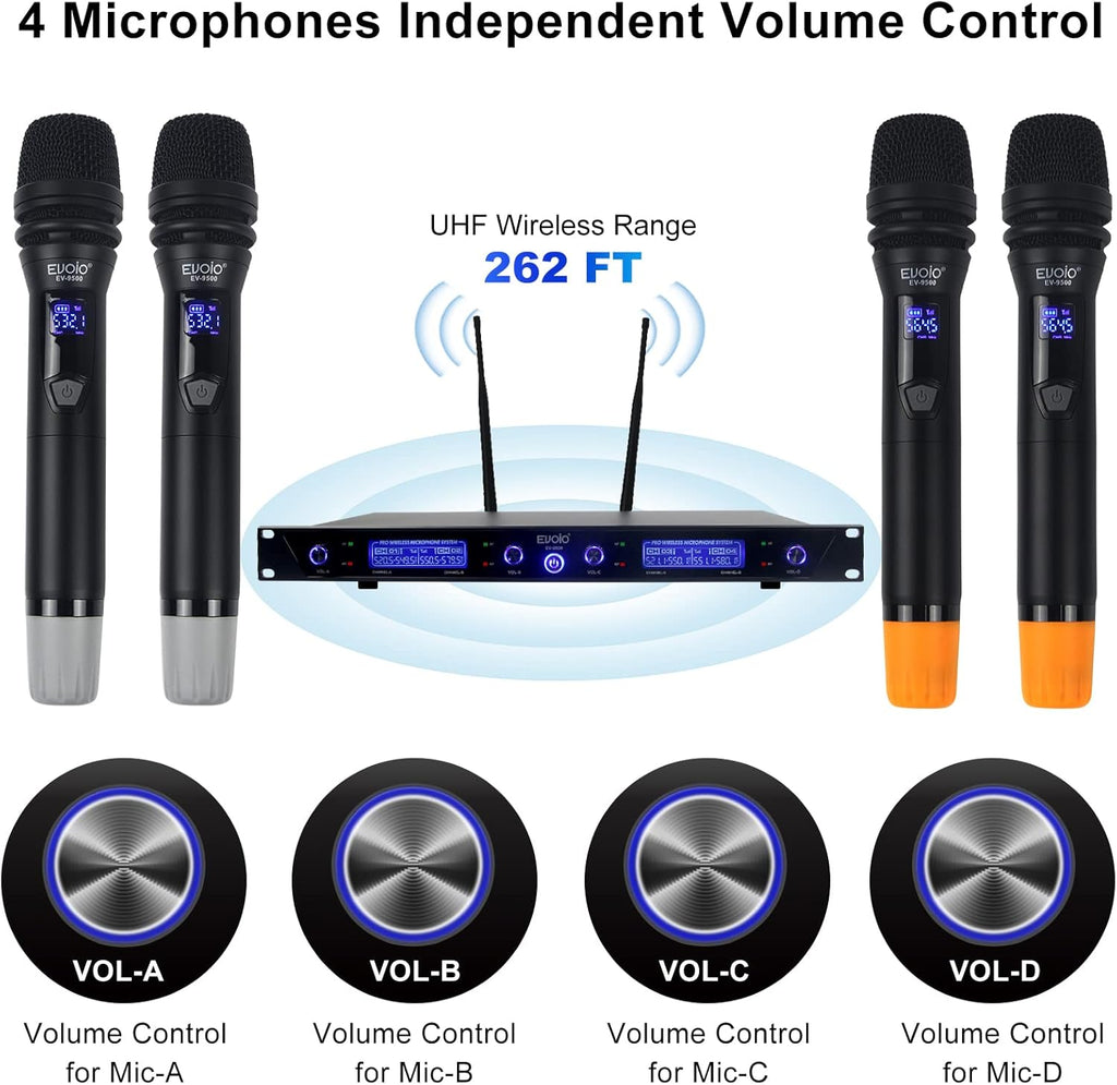 4 Adjustable Channel UHF Wireless Microphone System with 4 Metal Handheld Mics J99226