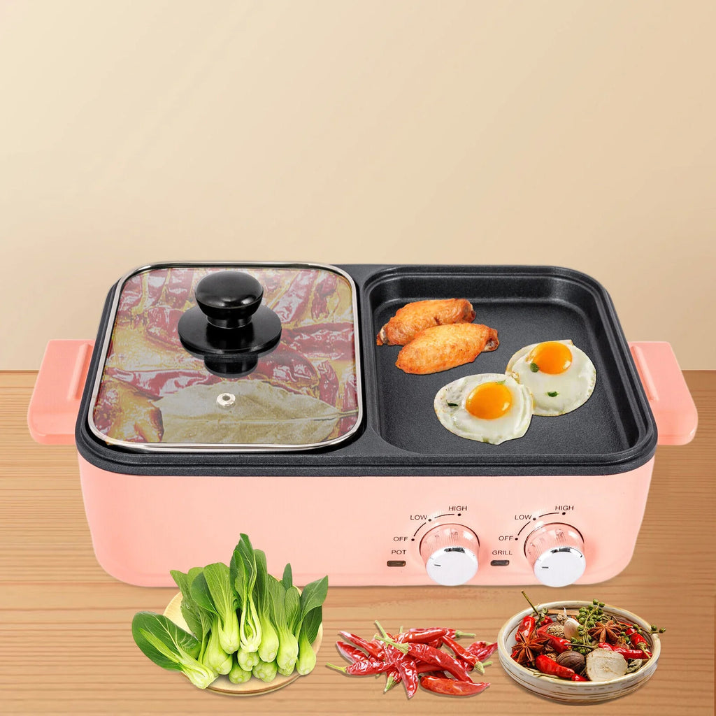2 in 1 Portable Electric Hot Pot Barbecue Grill Non-Stick Pan N2408