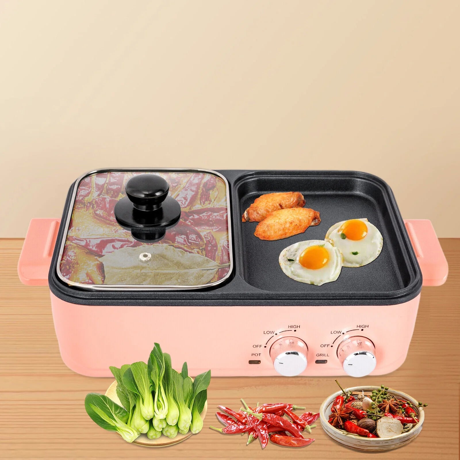 2 in 1 Portable Electric Hot Pot Barbecue Grill Non-Stick Pan N2408