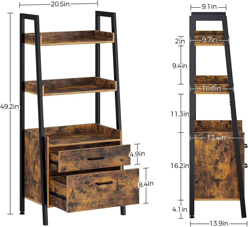 Rustic Brown 3 Tier Ladder Shelf with 2 Drawers T6597