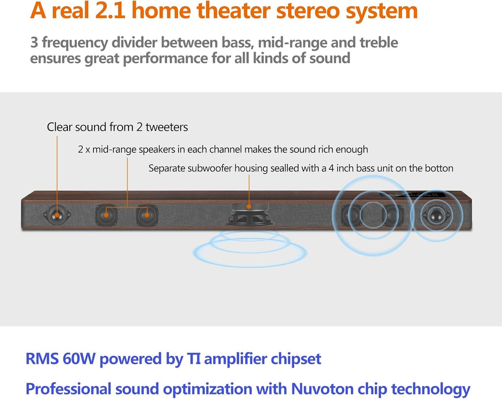 2.1 CH Wooden Sound Bar with Built-in Subwoofer U180