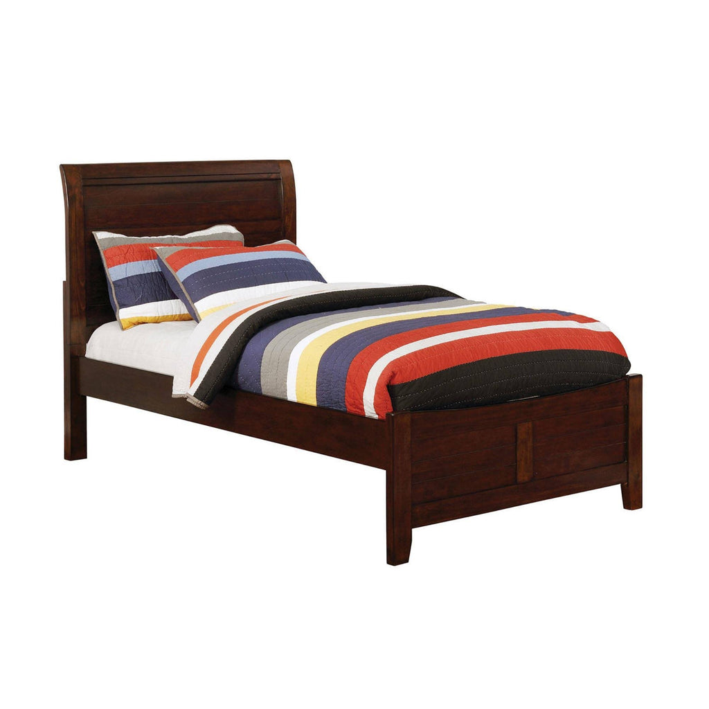 Cherry Brown Twin Bed with Plank Style Headboard J3949