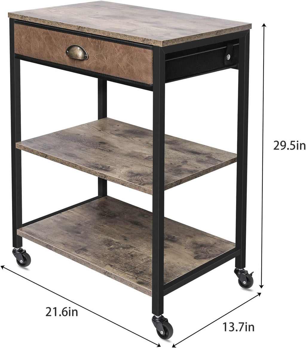 Rustic Brown 3 Tier Printer Cart with Drawer M765